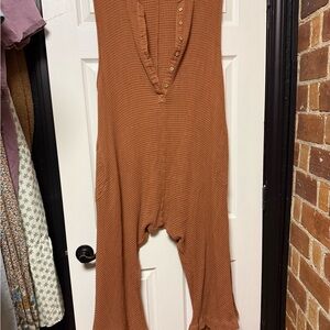 Free People waffle knit oversized Jumpsuit in copper